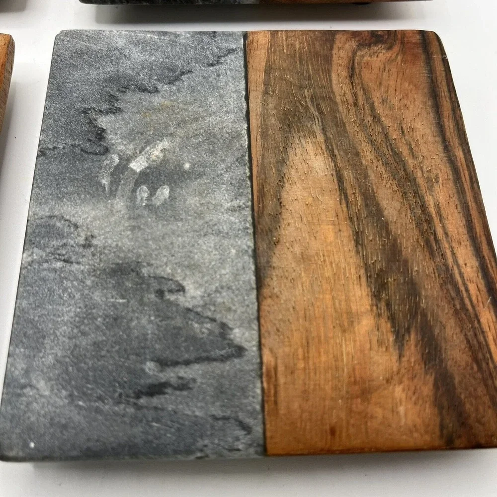 Threshold Dark‎ Marble and Wood Set of 4 Coaster Target Brand 4
